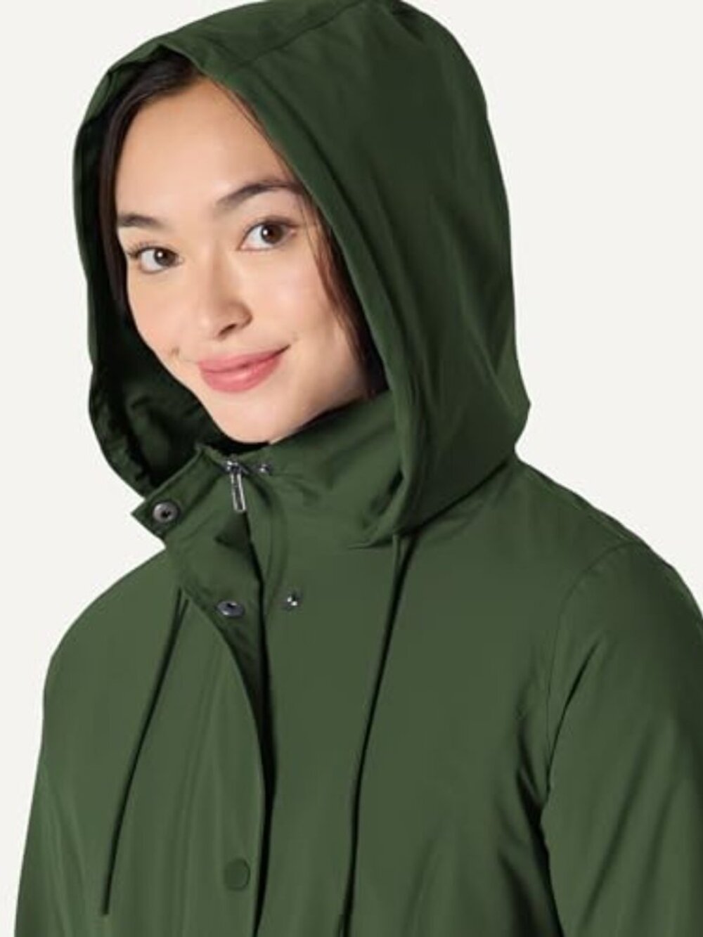 Waterproof Long Hooded Rain Jacket Relaxed Fit Women's Anorak Lightweight - Picture 4 of 7
